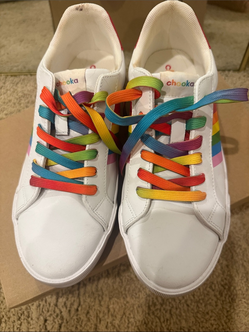 chooka White Sneakers with Rainbow Laces 🌈